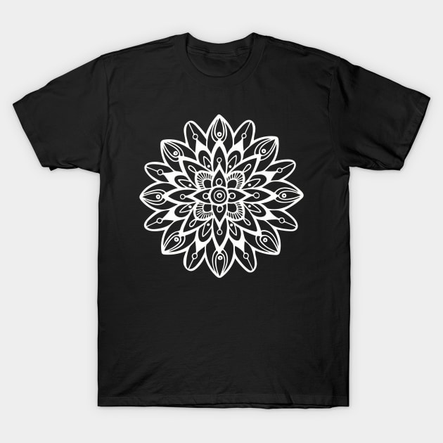 Mandala in White T-Shirt by LoraMaze